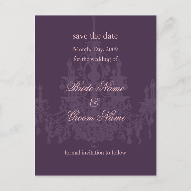 Save the Date/chandelier/diy colour Announcement Postcard (Front)