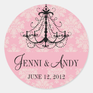 Save the Date Chandelier Names Wedding Sickers Classic Round Sticker