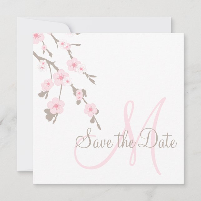 Save the Date Cherry Blossoms with Monogram (Front)