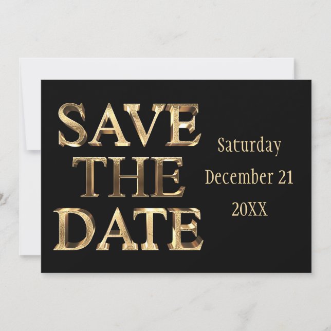 Save The Date Chic Black Gold Script Wedding Party (Front)