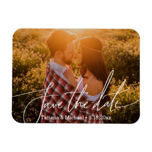 Save the date chic trendy script, couple photo magnet