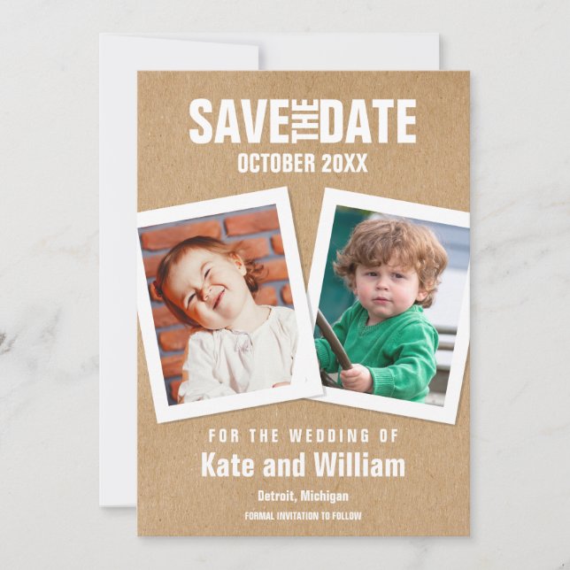 Save the Date Childhood Photos Boho Rustic Invitation (Front)