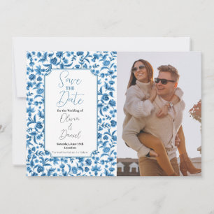 Save The Date Chintz Blue & White Floral Ditsy