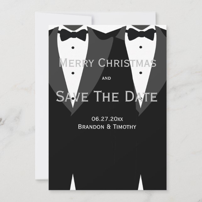 Save The Date Christmas Cards Silver Gay Wedding (Front)