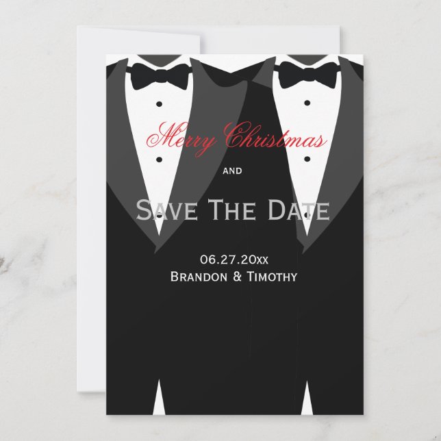 Save The Date Christmas Cards White Gay Wedding (Front)