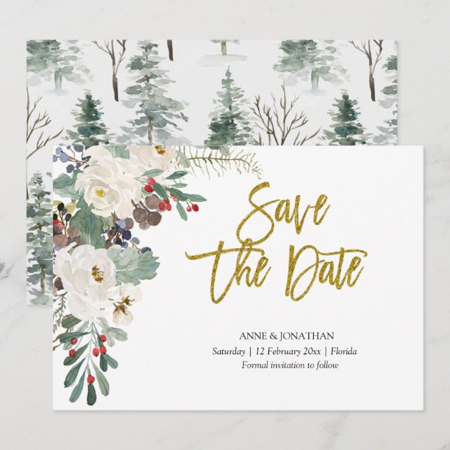 Save the Date Christmas Floral Invitation (Front/Back)
