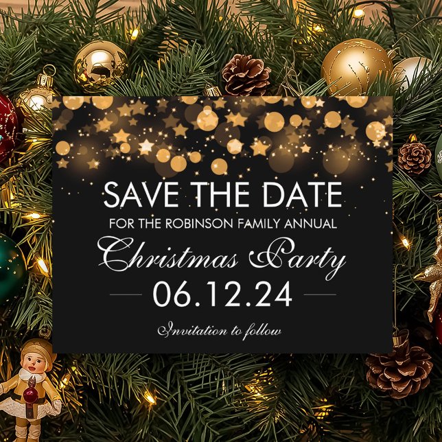 Save The Date Christmas Gold Sparkling Stars Announcement Postcard (Save The Date Christmas Gold Sparkling Stars Announcement Postcard)