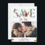 save the date christmas holiday photo card<br><div class="desc">A modern Christmas/Holiday save the date photo card with holly and berry accents and a festive red reverse side. Easy to edit or delete the text field on the front to suit your personal requirements and change the photo to your own. Matching stickers and address labels are available, please visit...</div>