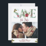 save the date christmas holiday photo card<br><div class="desc">A modern Christmas/Holiday save the date photo card with holly and berry accents and a festive red reverse side. Easy to edit or delete the text field on the front to suit your personal requirements and change the photo to your own. Matching stickers and address labels are available, please visit...</div>