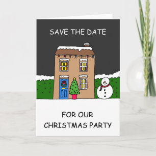 Save the Date Christmas Party Cartoon House Card
