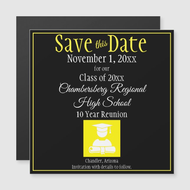 Save The Date Class Reunion Yellow Black Magnet (Front/Back)