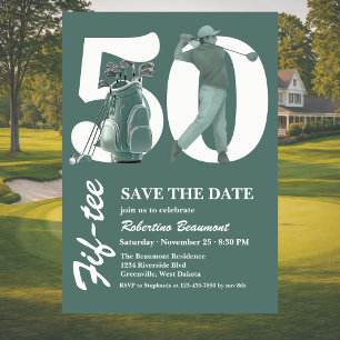Save the Date Classic Green Golf Bag 50th Birthday Invitation