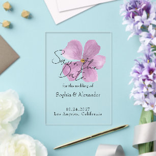 Save The Date - Clear Acrylic Purple Floral Card Invitations