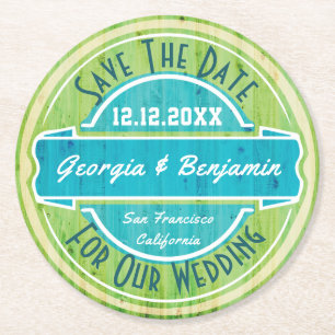 Save The Date Coaster - Vintage Wood Grain Look