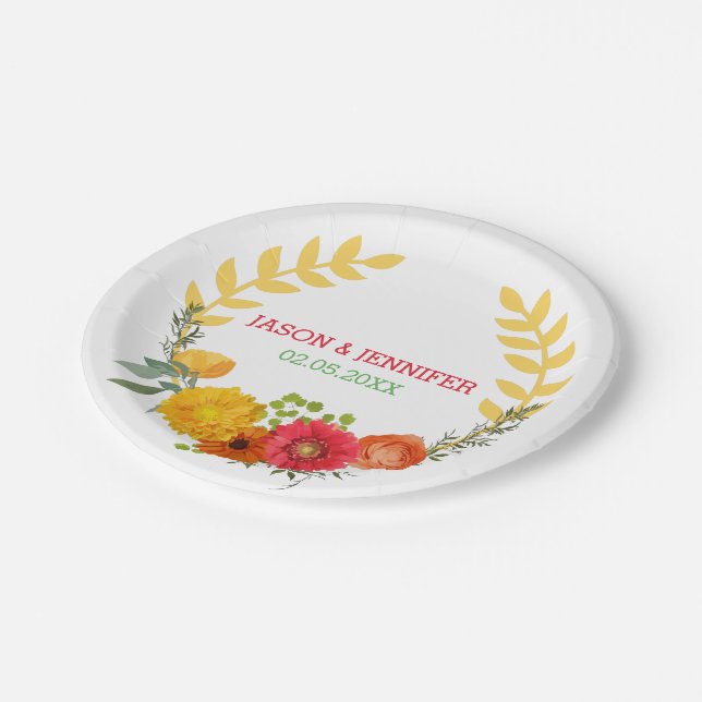 Save The Date - Colorful Floral Wreath Paper Plate (Angled)