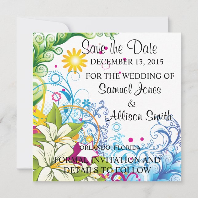 Save the Date Colourful Background Design Invite (Front)