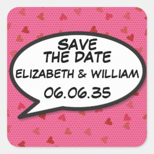 SAVE THE DATE Comic Book Pop Art Speech Bubble Square Sticker