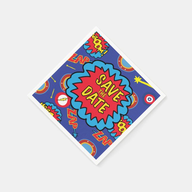 Save the Date Comic Heroes Napkin (Corner)
