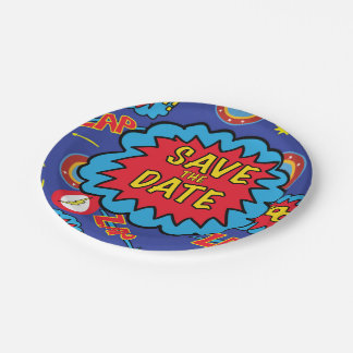 Save the Date Comic Heroes Paper Plate