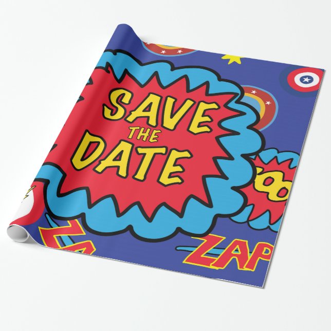 Save the Date Comic Heroes Wrapping Paper (Unrolled)