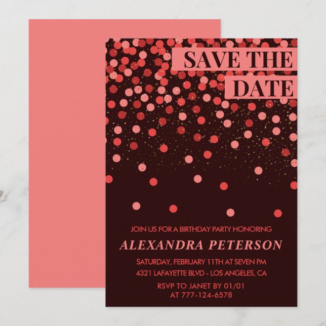 Save the date Confetti Red 91st birthday Invitation (Front/Back)