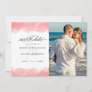 Save the Date Coral Rose Watercolor Stroke Invitation