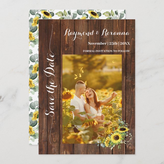 Save the Date Country Greenery Sunflowers Invitation (Front/Back)