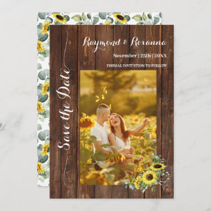 Save the Date Country Greenery Sunflowers Invitation