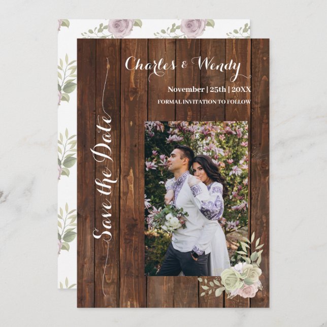 Save the Date Country Purple Roses Invitation (Front/Back)