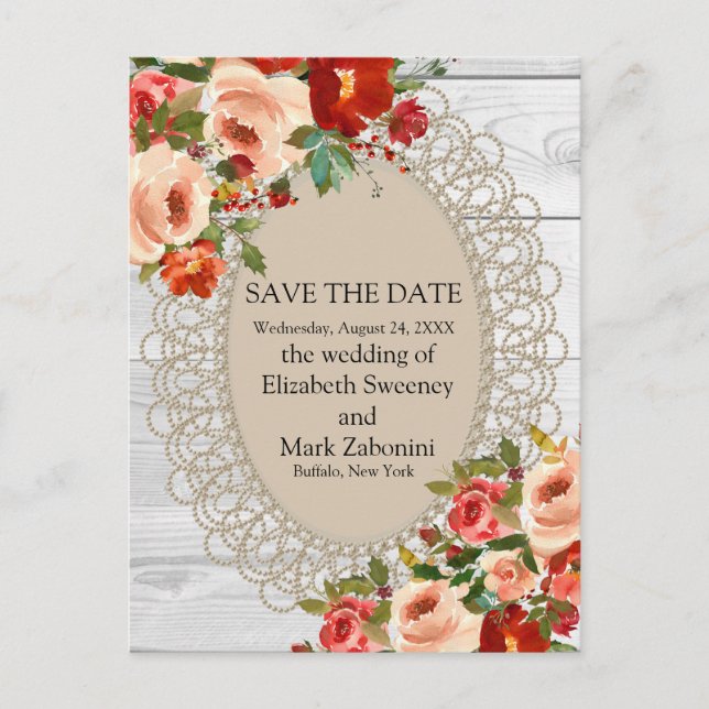 Save the Date Country Rustic White Wood Postcard (Front)