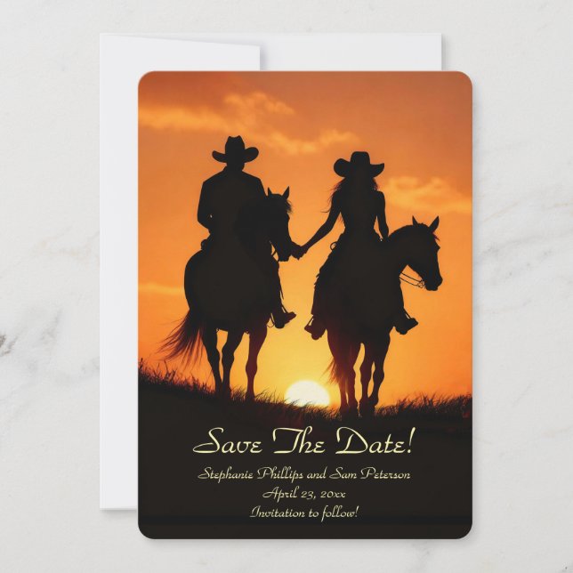 Save the Date Country Western Cowboy Cowgirl  Invitation (Front)