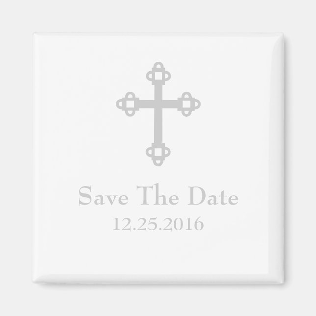 Save The Date Cross Magnet  - White and Silver (Front)
