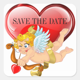 Save the Date Cupid Love Square Sticker