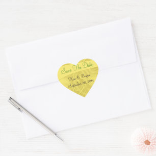 "Save the Date" Curls Over Yellow Heart Sticker