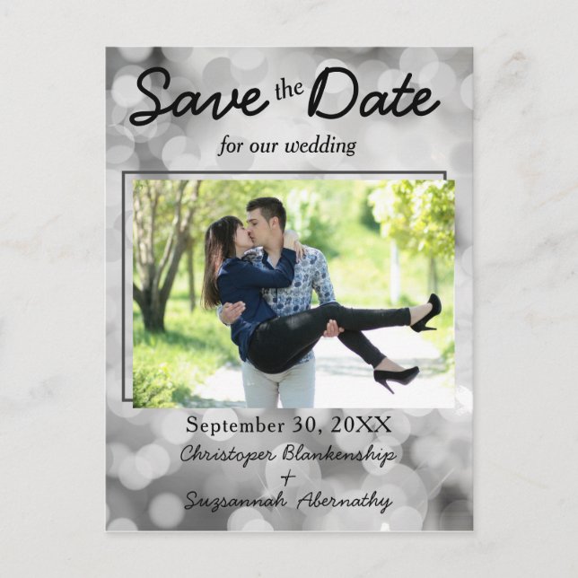 Save The Date Custom Photo Bokeh Wedding Announcement Postcard (Front)