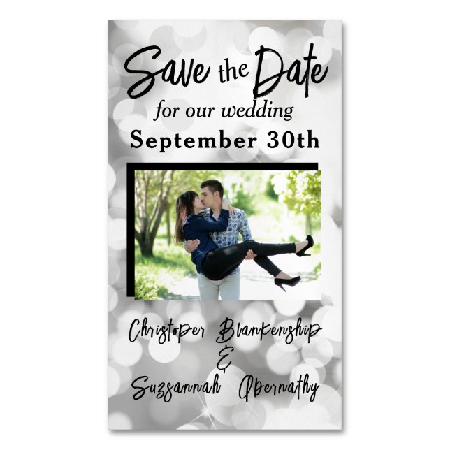  Save The Date Custom Photo Bokeh Wedding Magnetic Business Card (Front Vertical)