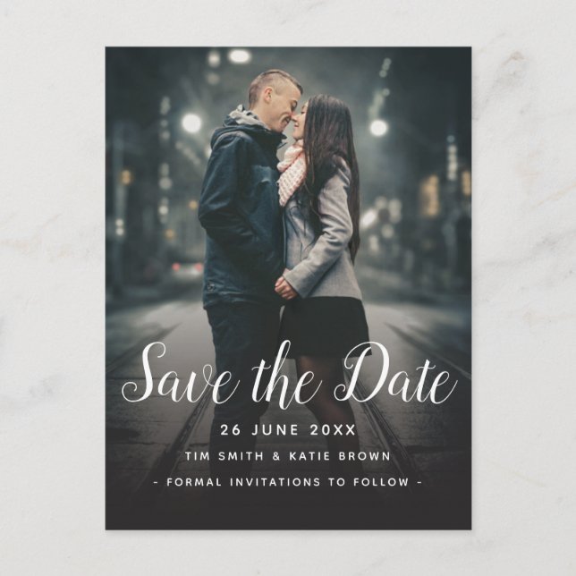 Save the Date Custom Photo Simple Vertical Layout Announcement Postcard (Front)