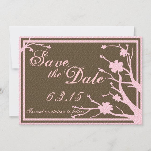 Save the Date custom pink brown wedding invites (Front)