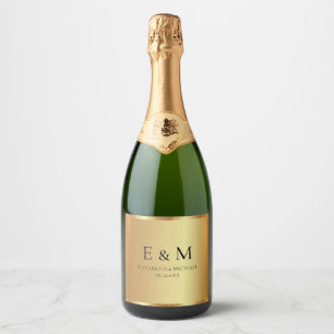 Save the Date Custom Text Glamour Gold Monogram Sparkling Wine Label
