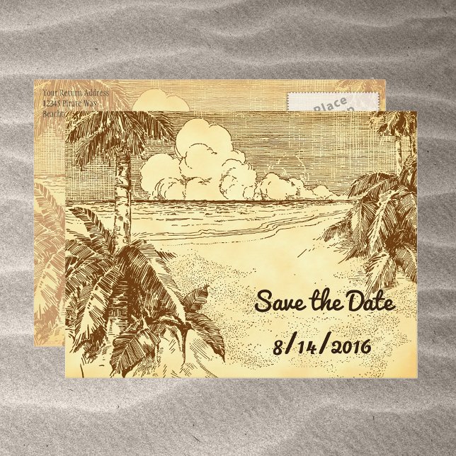 Save the Date Custom Vintage Beach Postcard (Creator Uploaded)