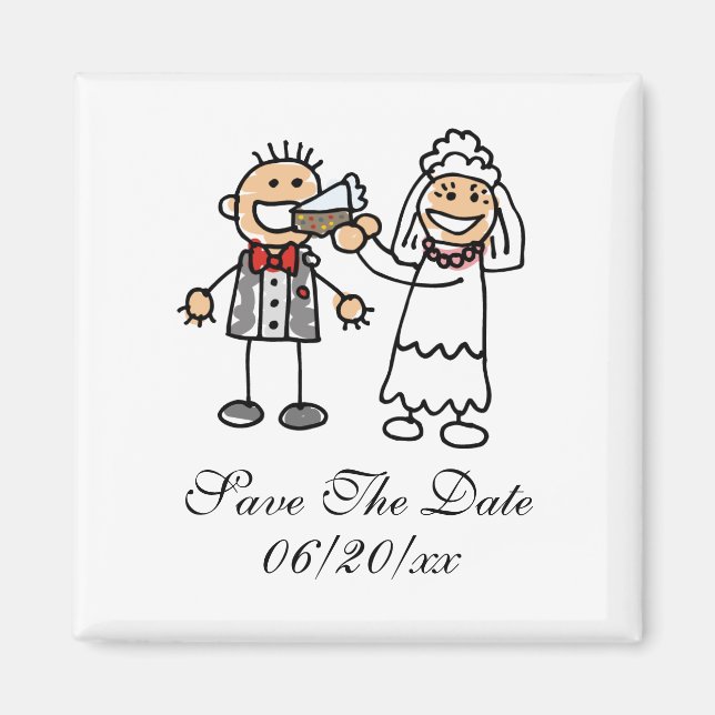 Save The Date Cute Bride Feeds Groom Wedding Cake  Magnet (Front)