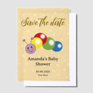 Save the date cute caterpillar baby shower vellum invitations