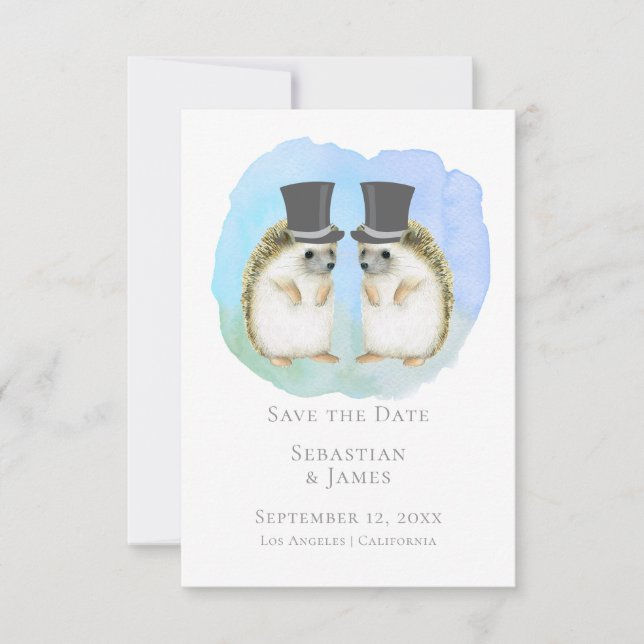 Save The Date Cute Gay Hedgehog Couple Wedding (Front)