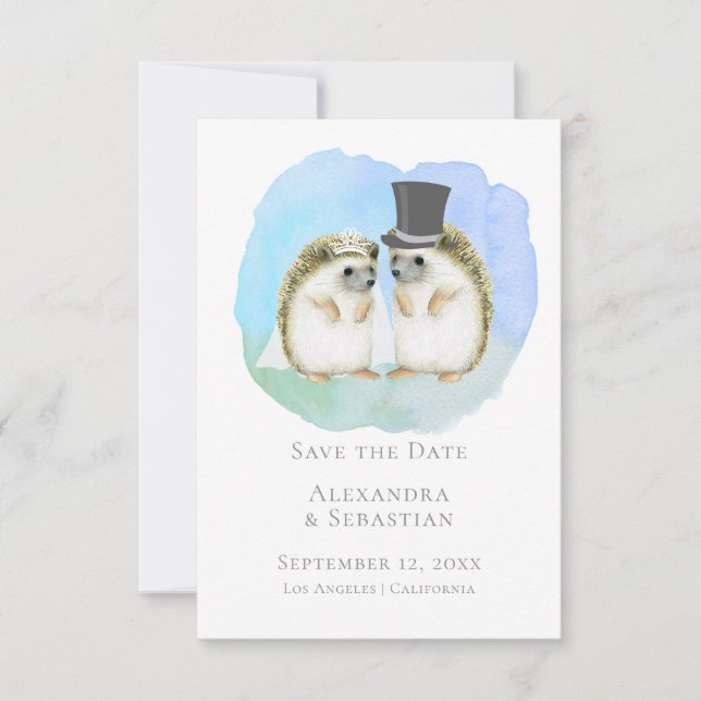 Save The Date Cute Hedgehog Couple Wedding (Front)