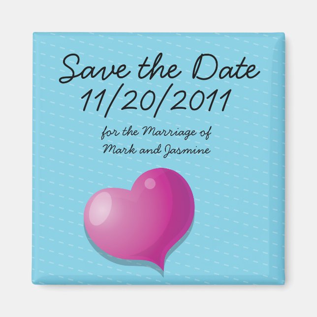 Save the Date Cute Love Heart square Magnet (Front)