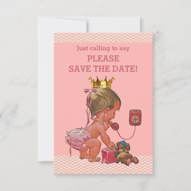 Save The Date Cute Princess on Phone Invitation (Front)