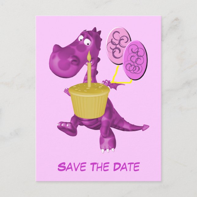 Save The Date Cute Purple Dragon Balloons Announcement Postcard (Front)