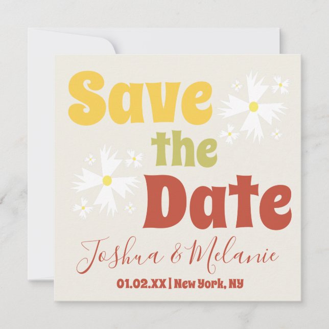 Save the Date Daisy Groovy Floral (Front)