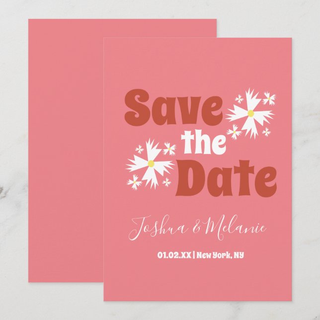 Save the Date Daisy Groovy Floral Pink (Front/Back)