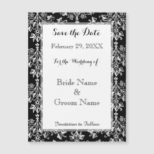 Save the Date Damask Black on White Magnetic Card